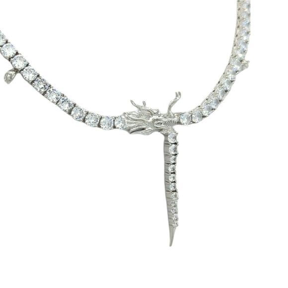 14K White Gold Finish Chinese Dragon 21inch x 5mm Tennis Chain. - Picture 6 of 7